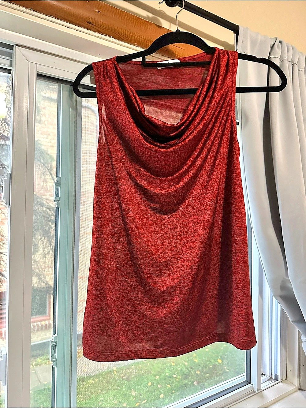 Time Square Draped Neck Tank Top in Red Size Small